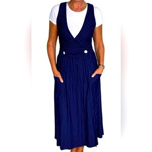 RESERVED, pinstriped navy blue wrap dress perfect condition